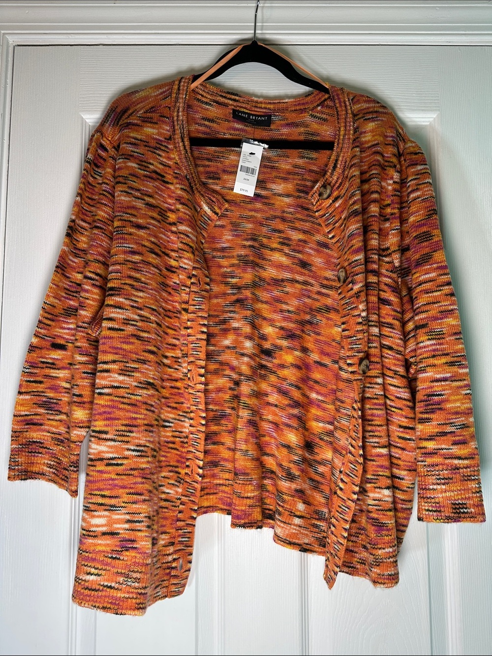 Lane Bryant Multicolor Orange & Pink Knit Button-Front Cardigan